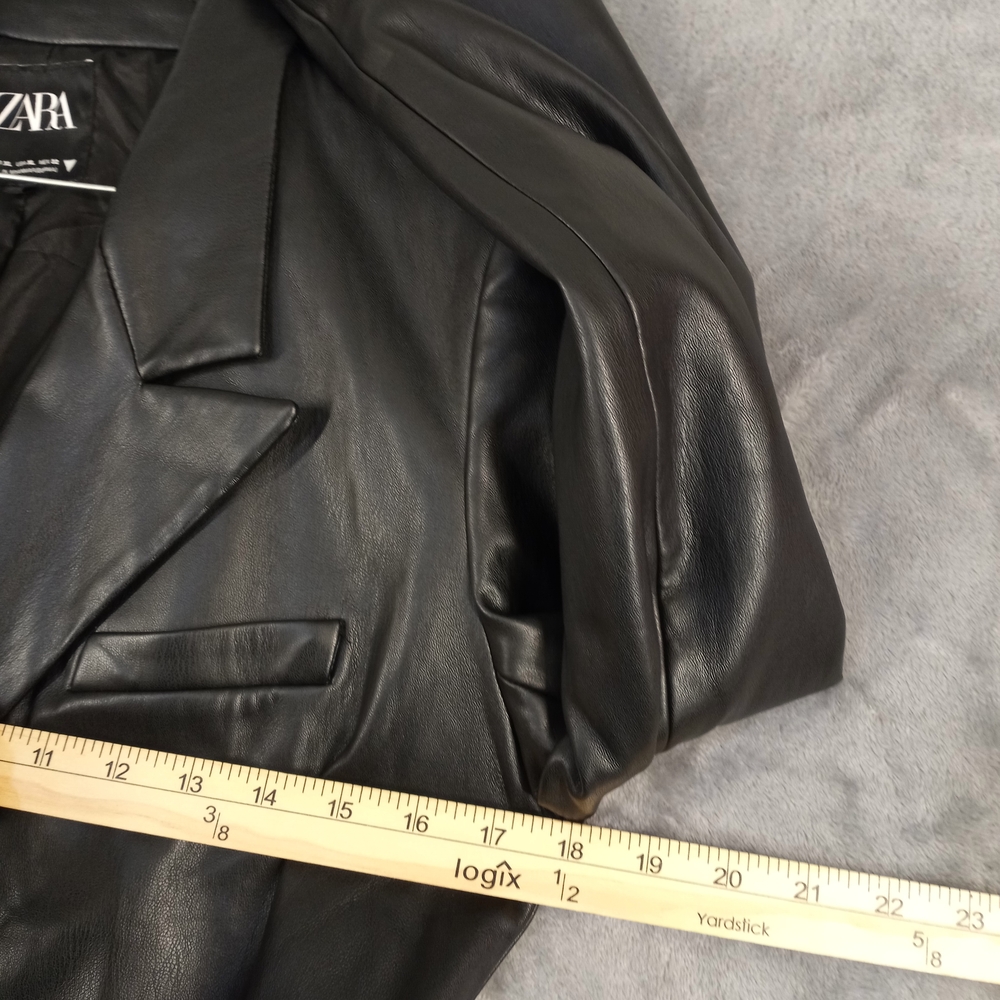 Zara Women's Black Faux Leather Blazer Jacket Size Medium - Picture 10 of 16